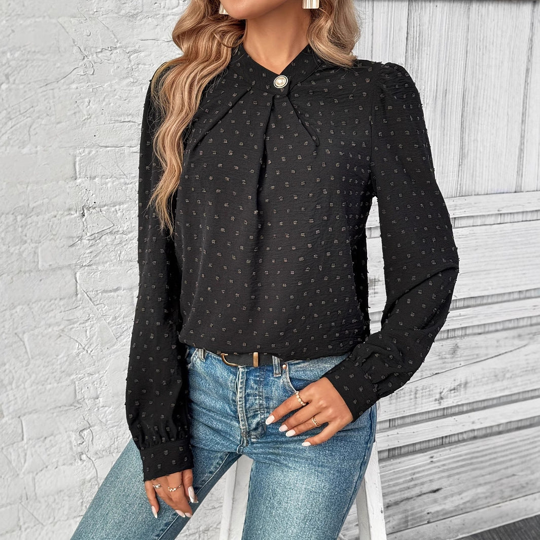 Damen elegante Bluse mit Rüschendetails und edlem Knopfdesign Drune
