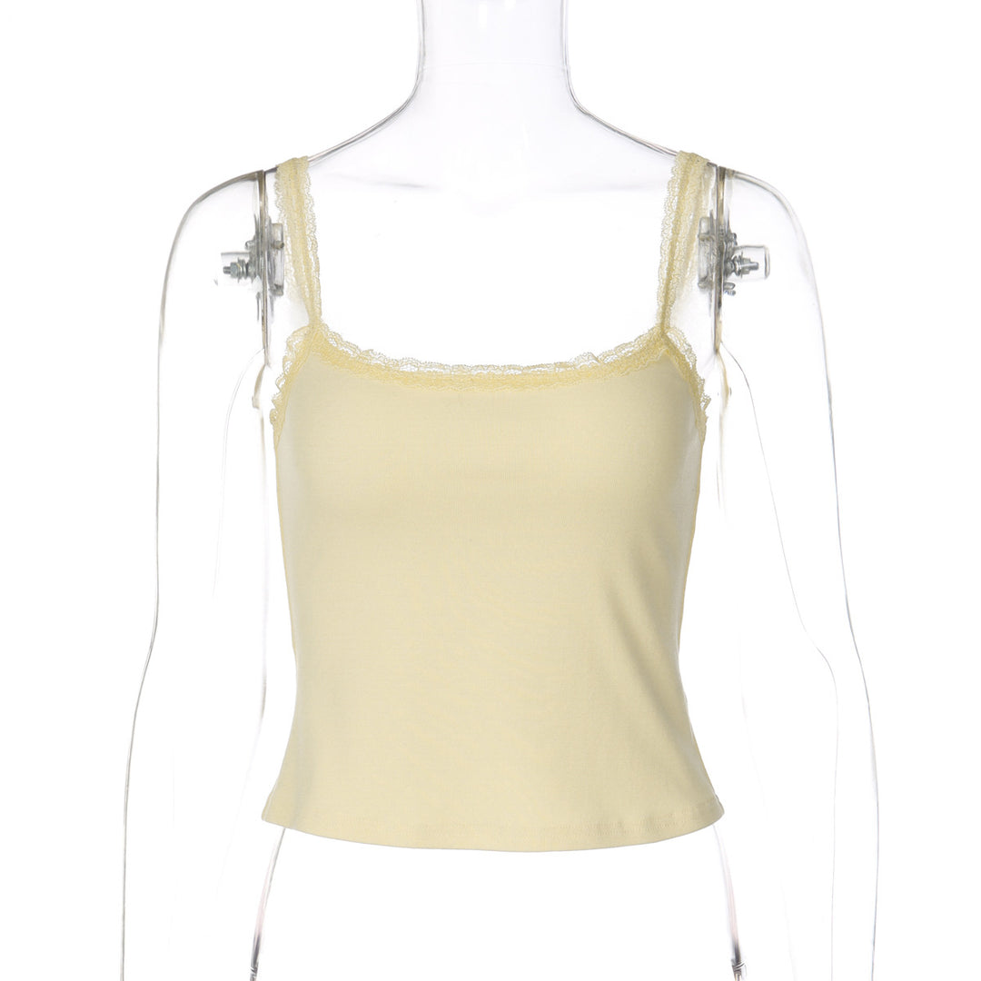 Damen Spaghettiträgershirt mit zarter Spitzenverzierung Drune