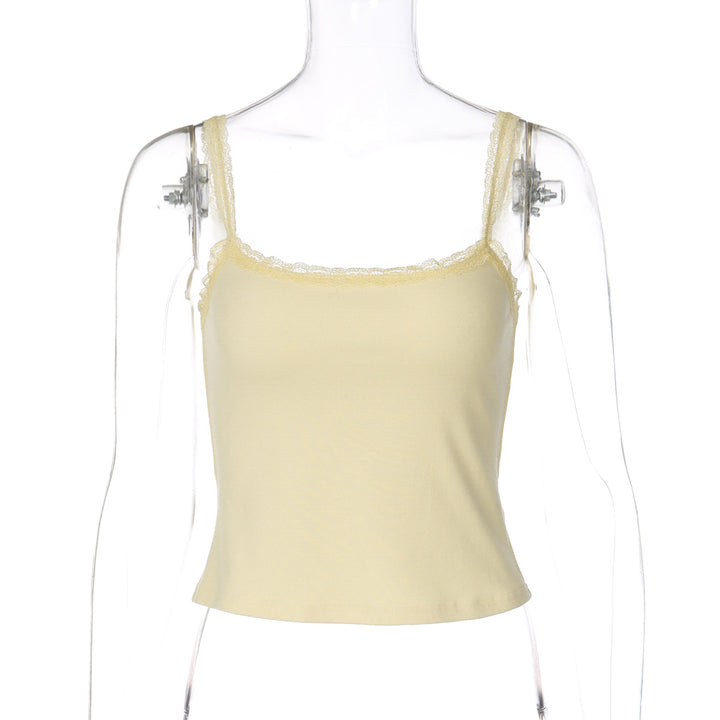 Damen Spaghettiträgershirt mit zarter Spitzenverzierung Drune