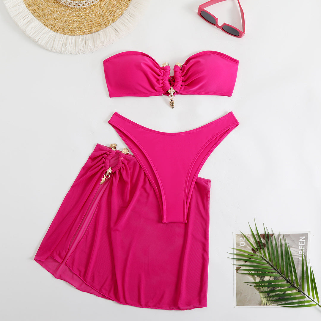 Damen Bikini-Set mit modisch gerafftem Oberteil und elegantem Wickelrock Drune