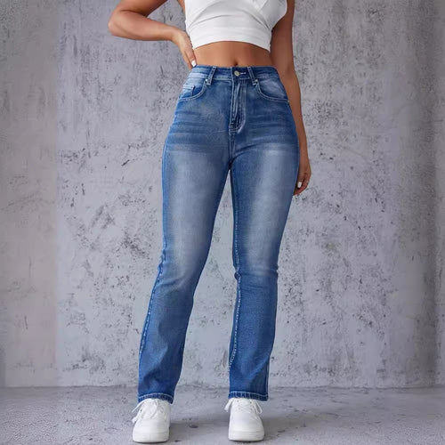 Damen Bootcut Jeans mit hoher Taille und leichtem Used-Look Drune