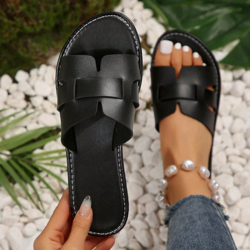 Damen nan flache Pantolette mit geschlitztem Riemen-Design und gepolstertem Komfortfußbett Drune