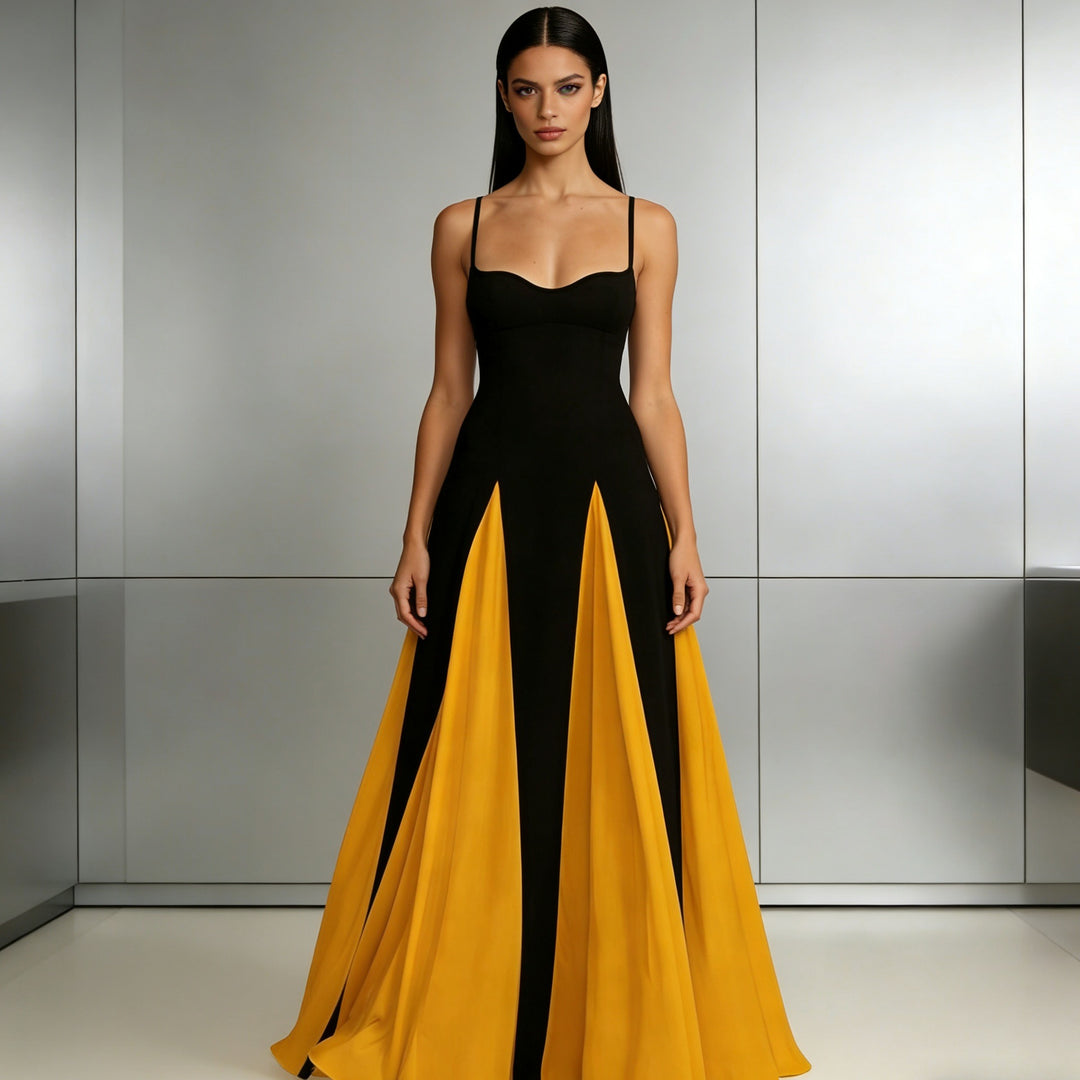 Damen Elegantes Abendkleid mit asymmetrischem Rock und zarten Trägern Drune