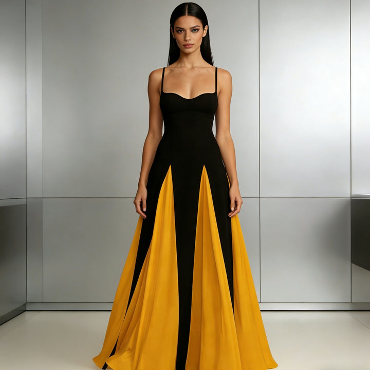 Damen Elegantes Abendkleid mit asymmetrischem Rock und zarten Trägern Drune