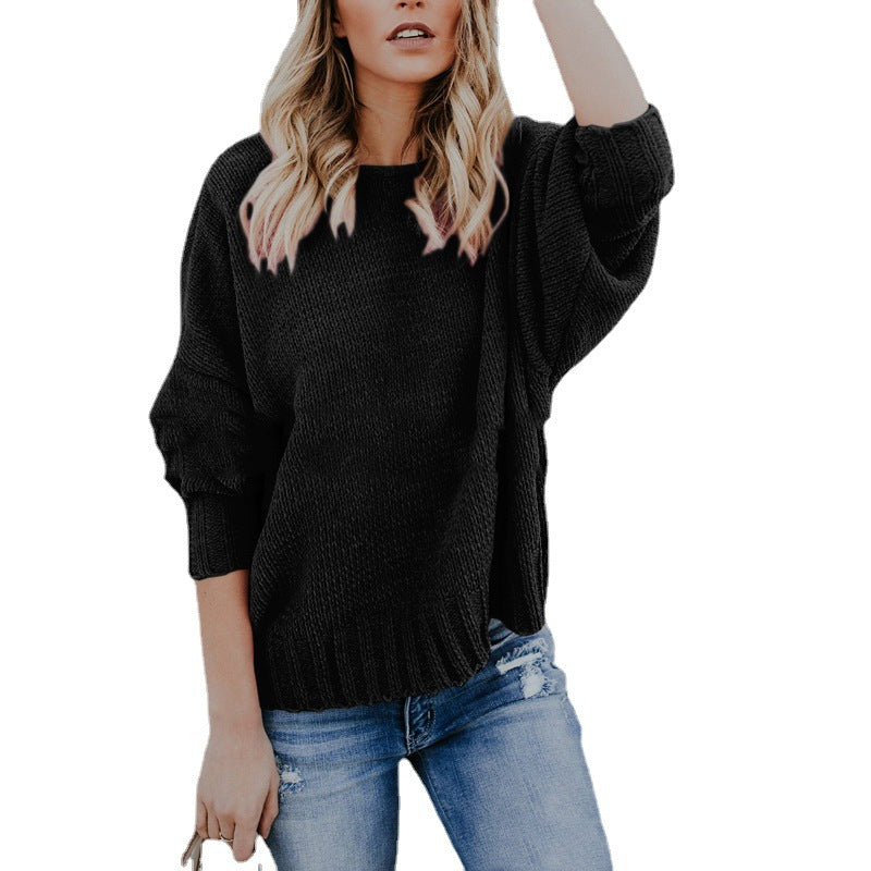 Damen lässiger Strickpullover mit tiefem V-Ausschnitt und ballonen Ärmeln Drune