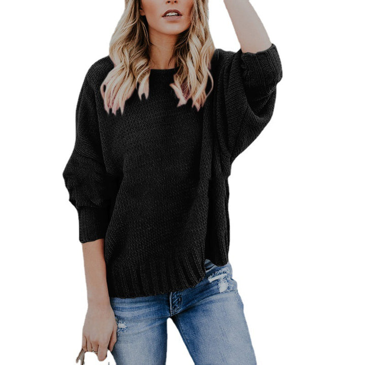 Damen lässiger Strickpullover mit tiefem V-Ausschnitt und ballonen Ärmeln Drune