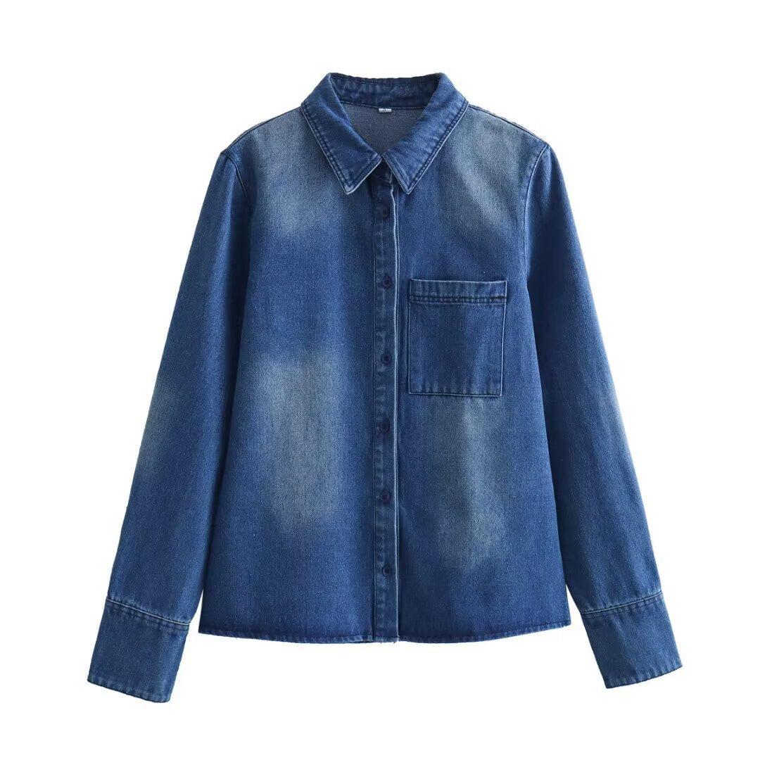 Damen Jeanshemd mit praktischer Brusttasche und modischem Washed-Effekt Drune