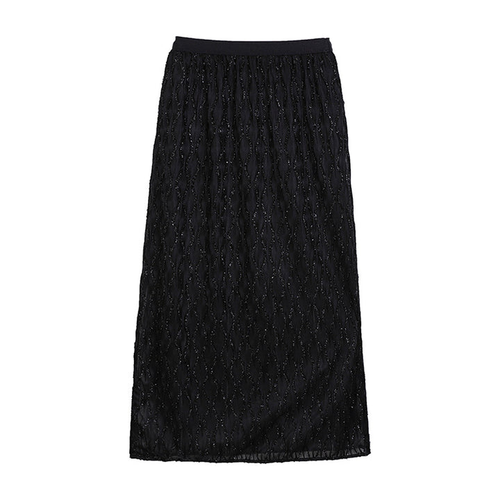 Damen nan bestickter Midimaxirock mit feinem Glitzermesh und elastischem Komfortbund Drune