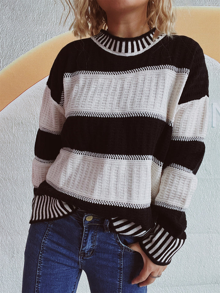 Damen lässiger Strickpullover mit modernem Streifenmuster und warmem Material Drune