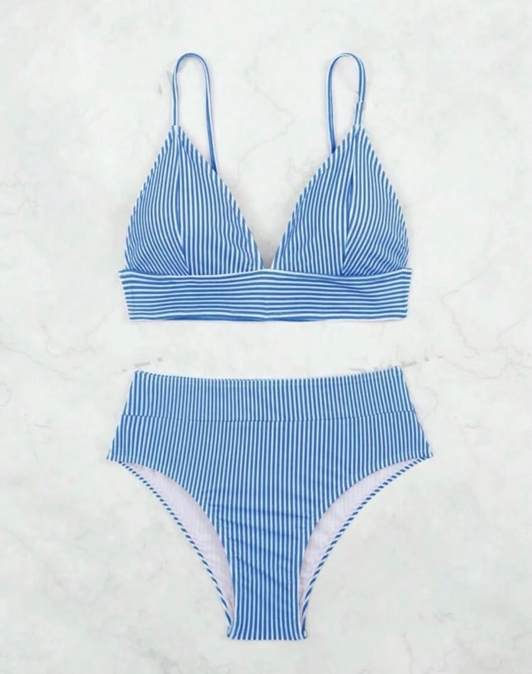 Damen Hochgeschnittener Bikini mit elegantem Streifenmuster Drune