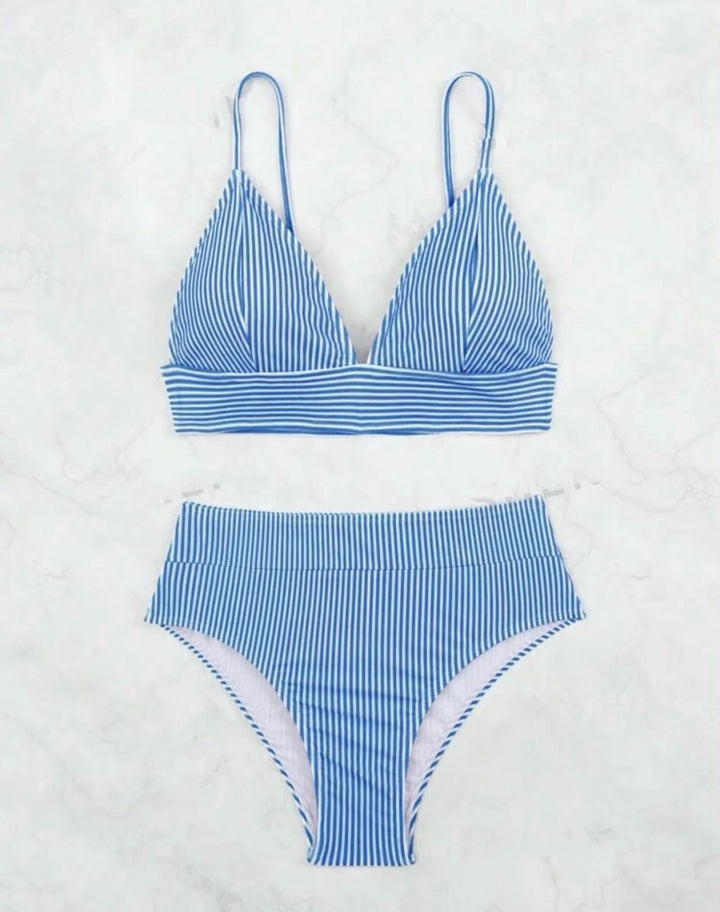 Damen Hochgeschnittener Bikini mit elegantem Streifenmuster Drune