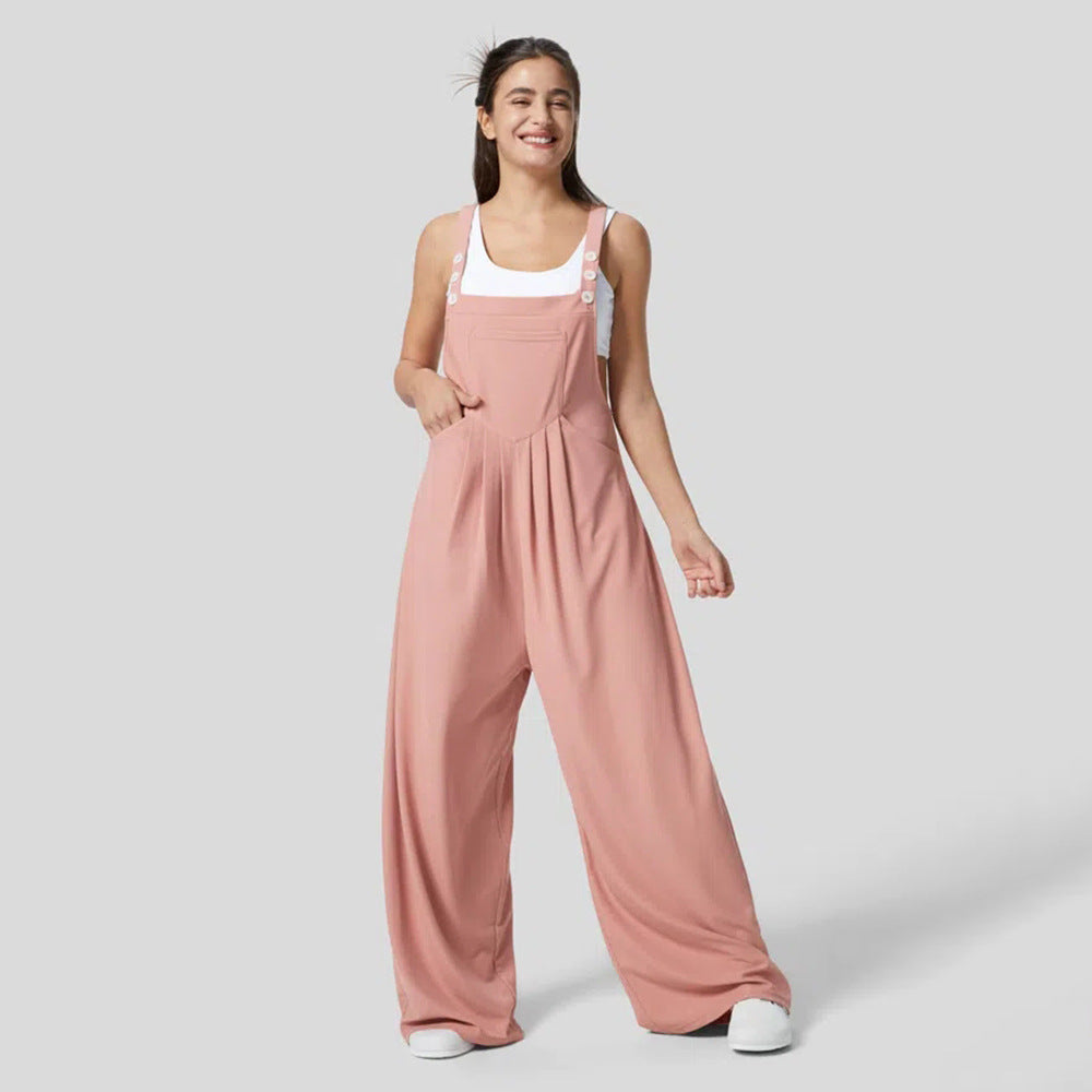 Damen Lässiger Jumpsuit mit weitem Bein und elegantem Knopf-Detail Drune