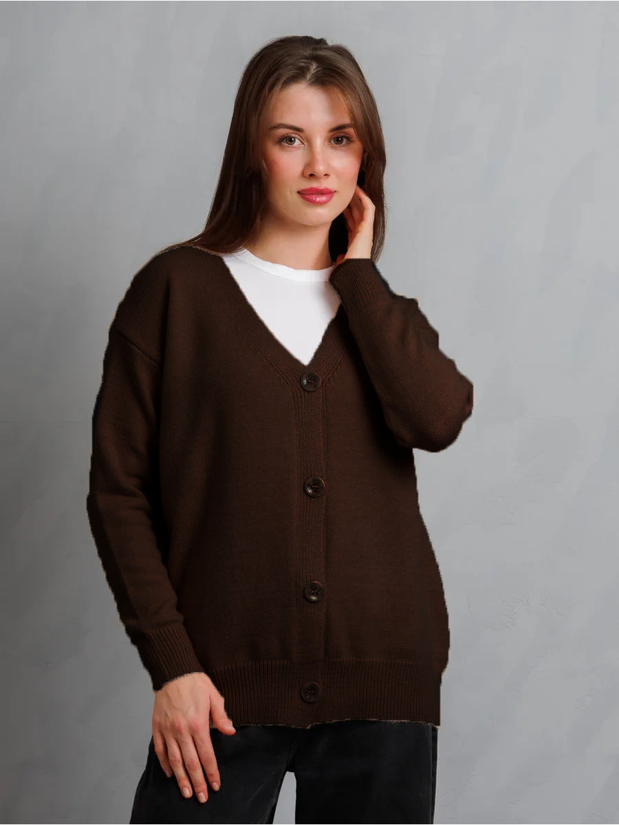Damen kuschelige Strickjacke mit knöpfbarem Design Drune