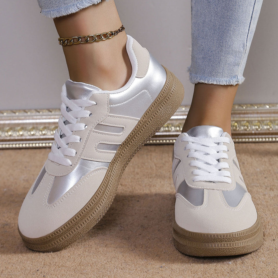 Damen Sportliche Sneakers mit satiniertem Obermaterial und Retro-Design Drune