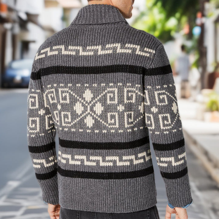 Herren Strickjacke mit kunstvollem Muster und hohem Kragen Drune