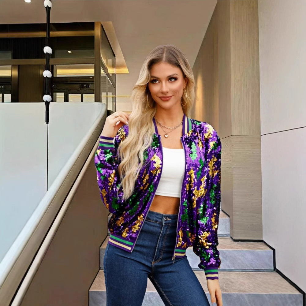 Damen Pailletten-Bomberjacke mit sportivem Schnitt Drune