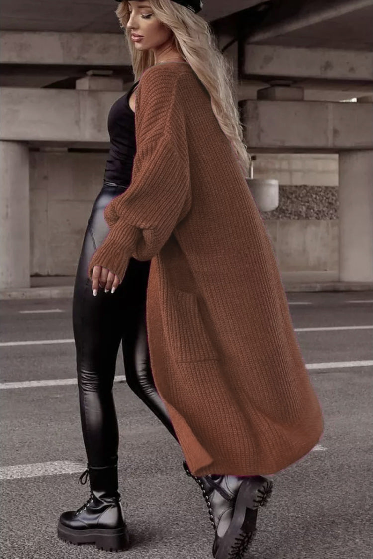 Damen Grober Strickmantel mit praktischen Taschen und lässigem Schnitt Drune