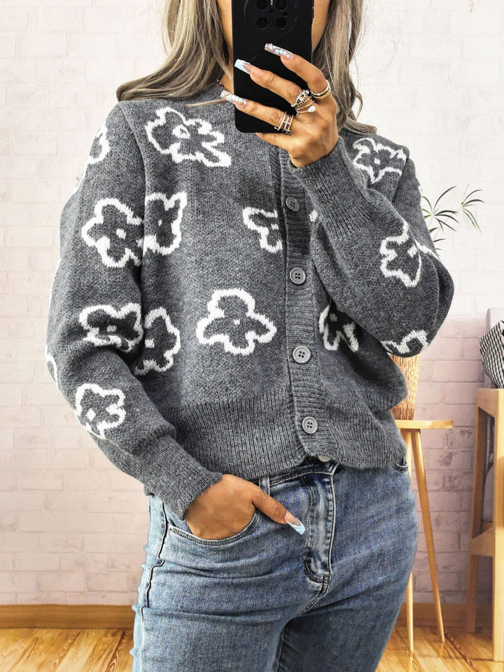 Damen gemütliche Strickjacke mit floralem Design Drune