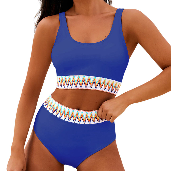 Damen Hoch tailliertes Bikini-Set mit modischem gestreiftem Bund Drune