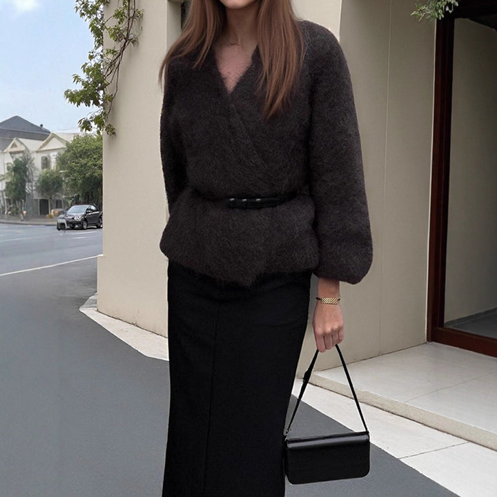 Damen Kuscheliger Pullover mit lässigem Schnitt und tiefem V-Ausschnitt Drune