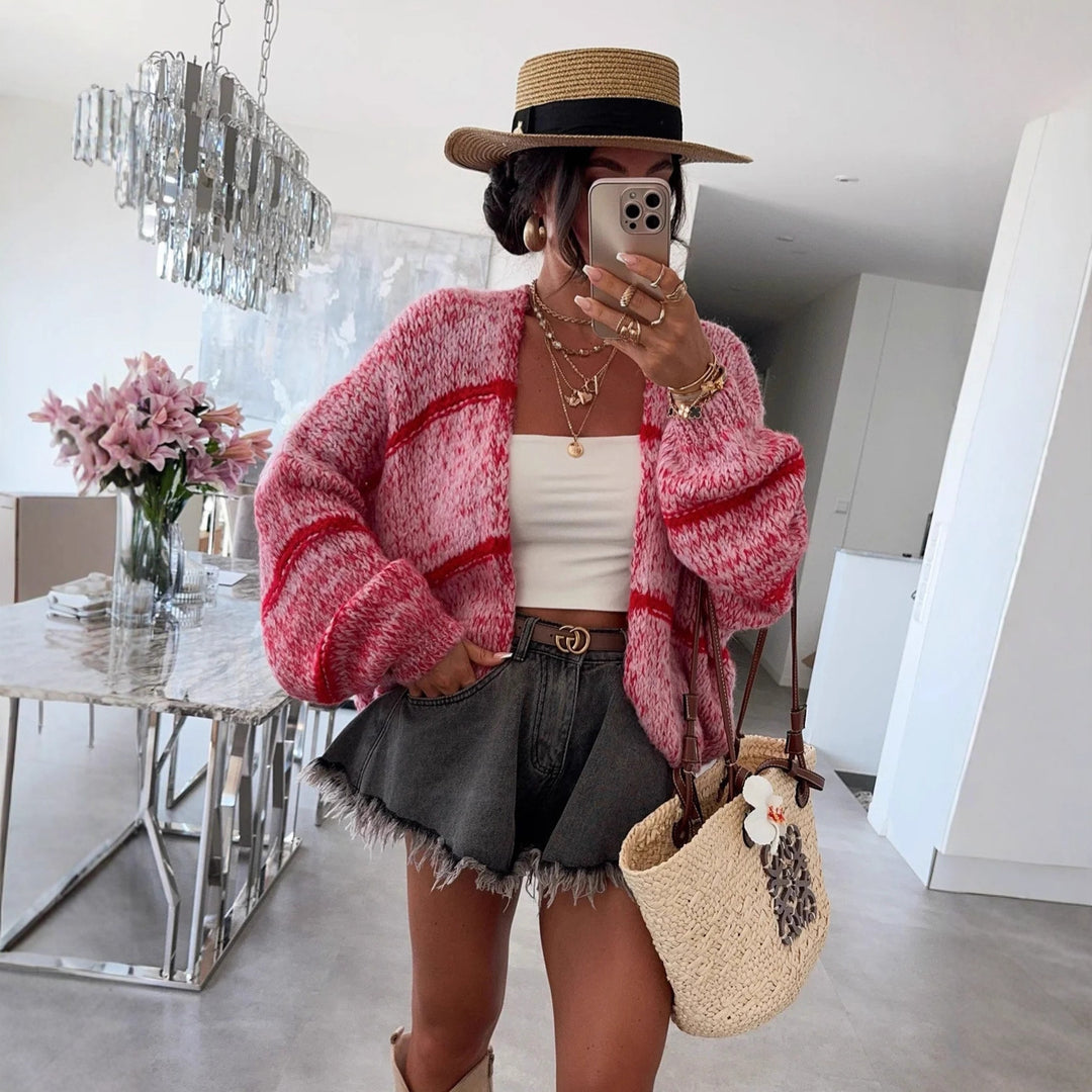 Damen lässige Strickjacke mit oversized Schnitt und modernen Details Drune