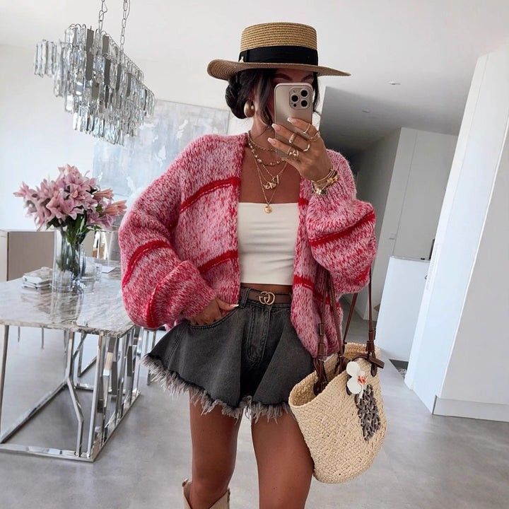 Damen lässige Strickjacke mit oversized Schnitt und modernen Details Drune