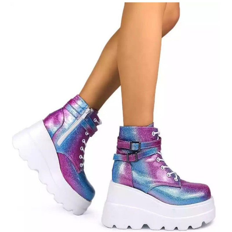 Damen Plateau-Stiefel mit modischem Schnallen-Design und praktischem Reißverschluss Drune