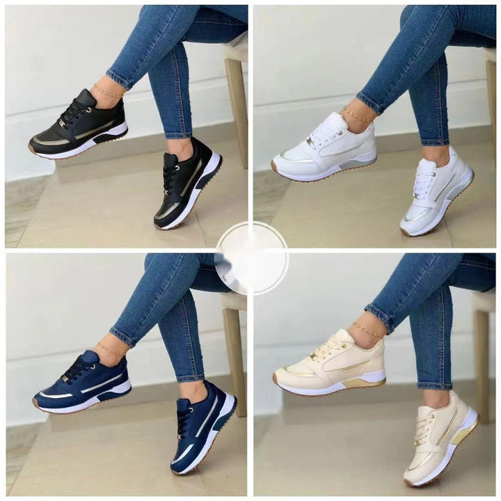Damen nan elegante Lace-Up-Plateau-Sneaker mit versteckter Keilsohle und dämpfender EVA-Zwischensohle Drune