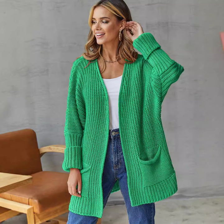 Damen Lange Strickjacke mit lockerer Passform und praktischen Taschen Drune