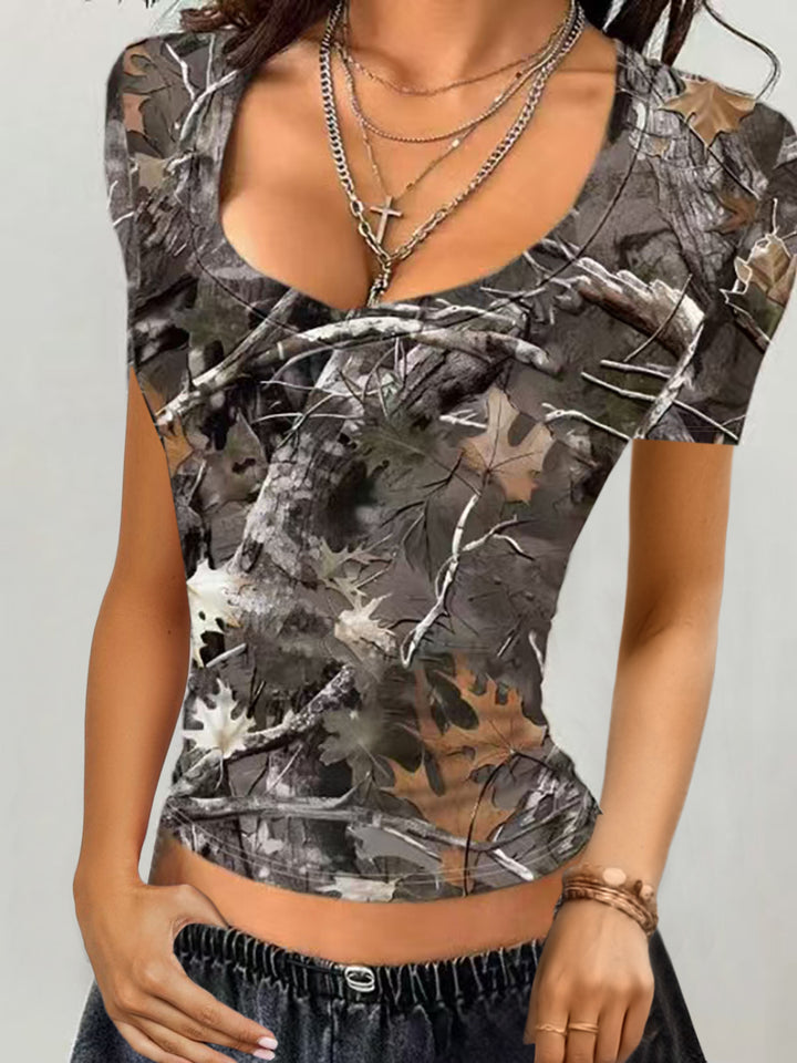 Damen Camouflage T-Shirt mit figurbetontem Schnitt Drune
