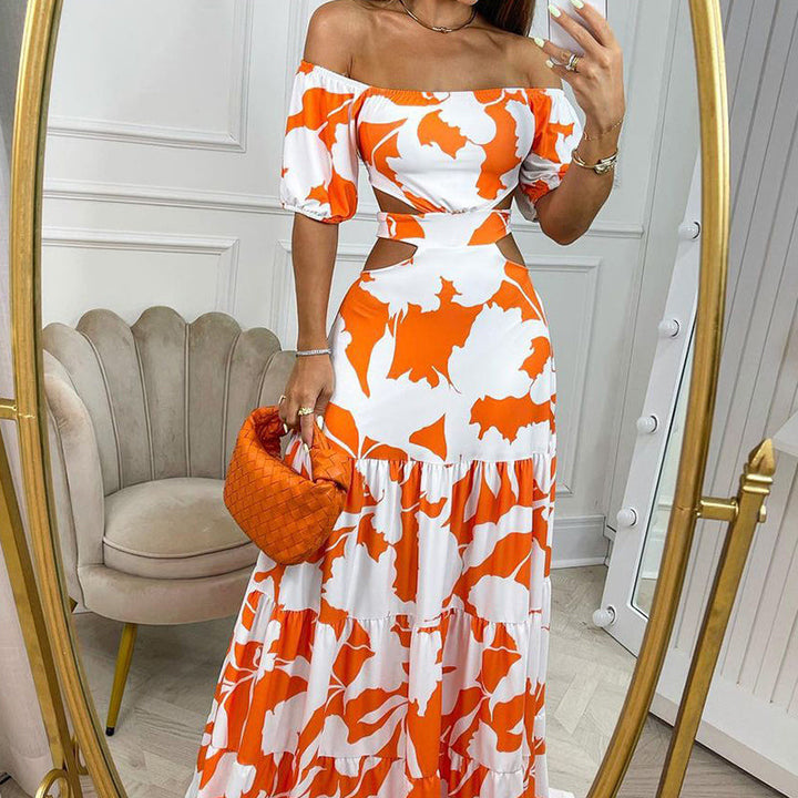 Damen Off-Shoulder Maxikleid mit Cut-Out-Details und Rüschen Drune