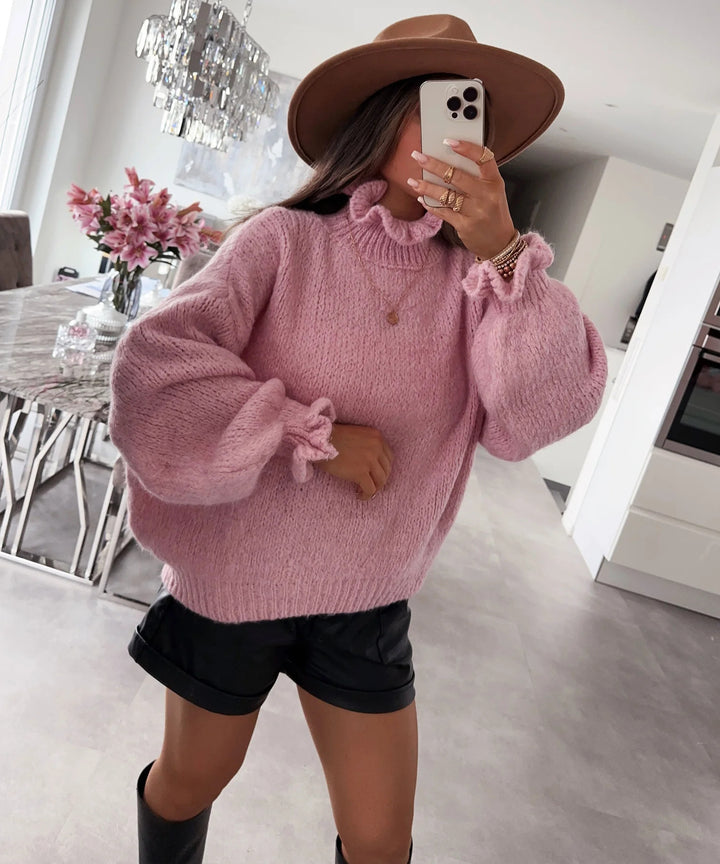 Damen kuscheliger Rollkragenpullover mit voluminösen Ärmeln Drune