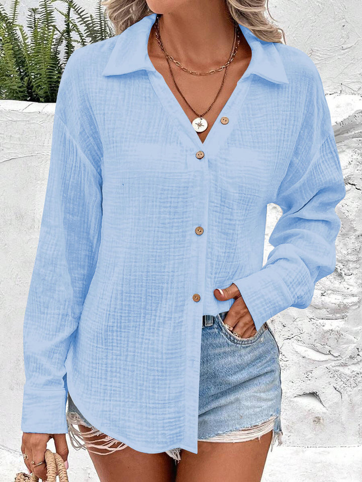 Damen Luftige Baumwollbluse mit knopfbaren Akzenten und elegantem Schnitt Drune