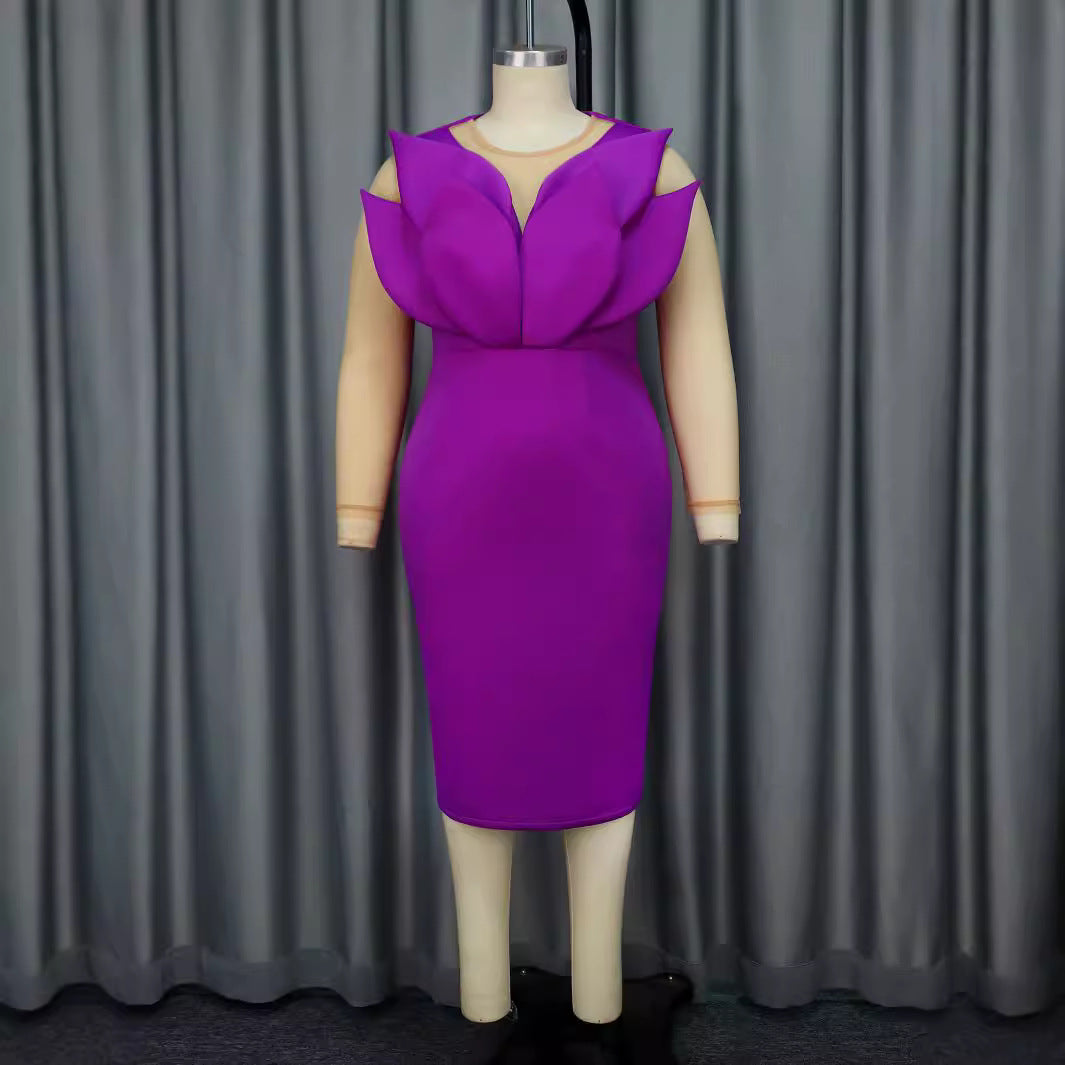 Damen Etuikleid mit floralem Design und transparenten Ärmeln Drune