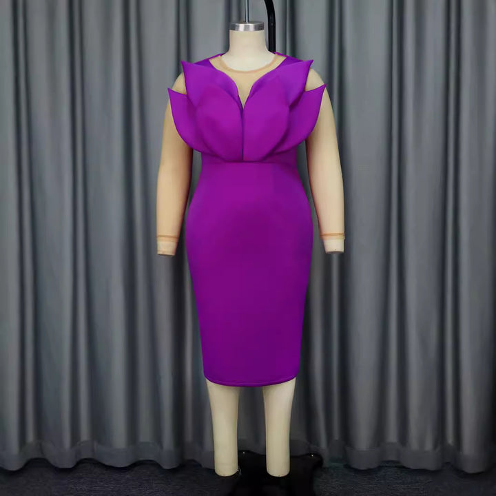 Damen Etuikleid mit floralem Design und transparenten Ärmeln Drune