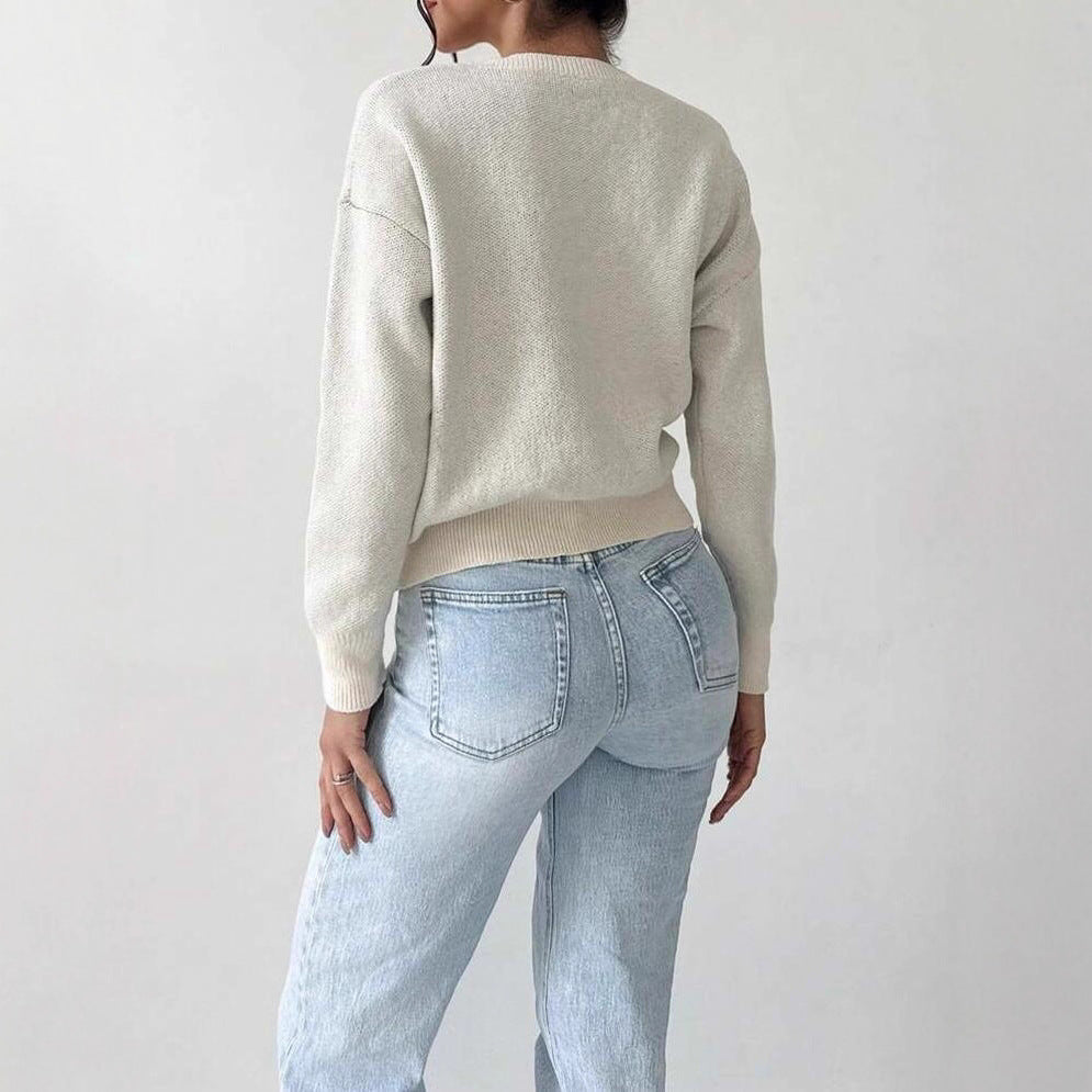 Damen Strickpullover mit floraler Stickerei Drune