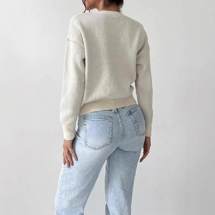 Damen Strickpullover mit floraler Stickerei Drune