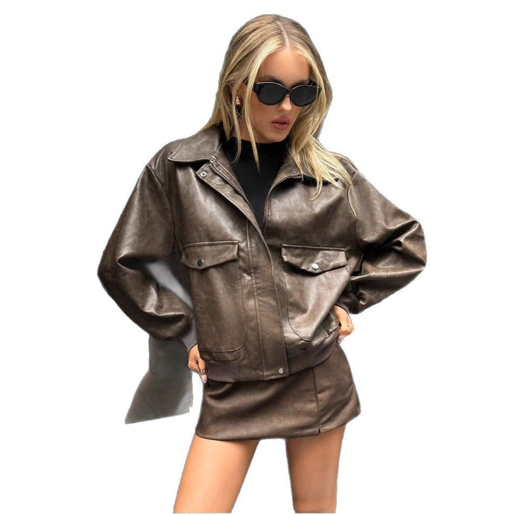 Damen Lässige und stylische Kunstlederjacke mit praktischen Taschen Drune