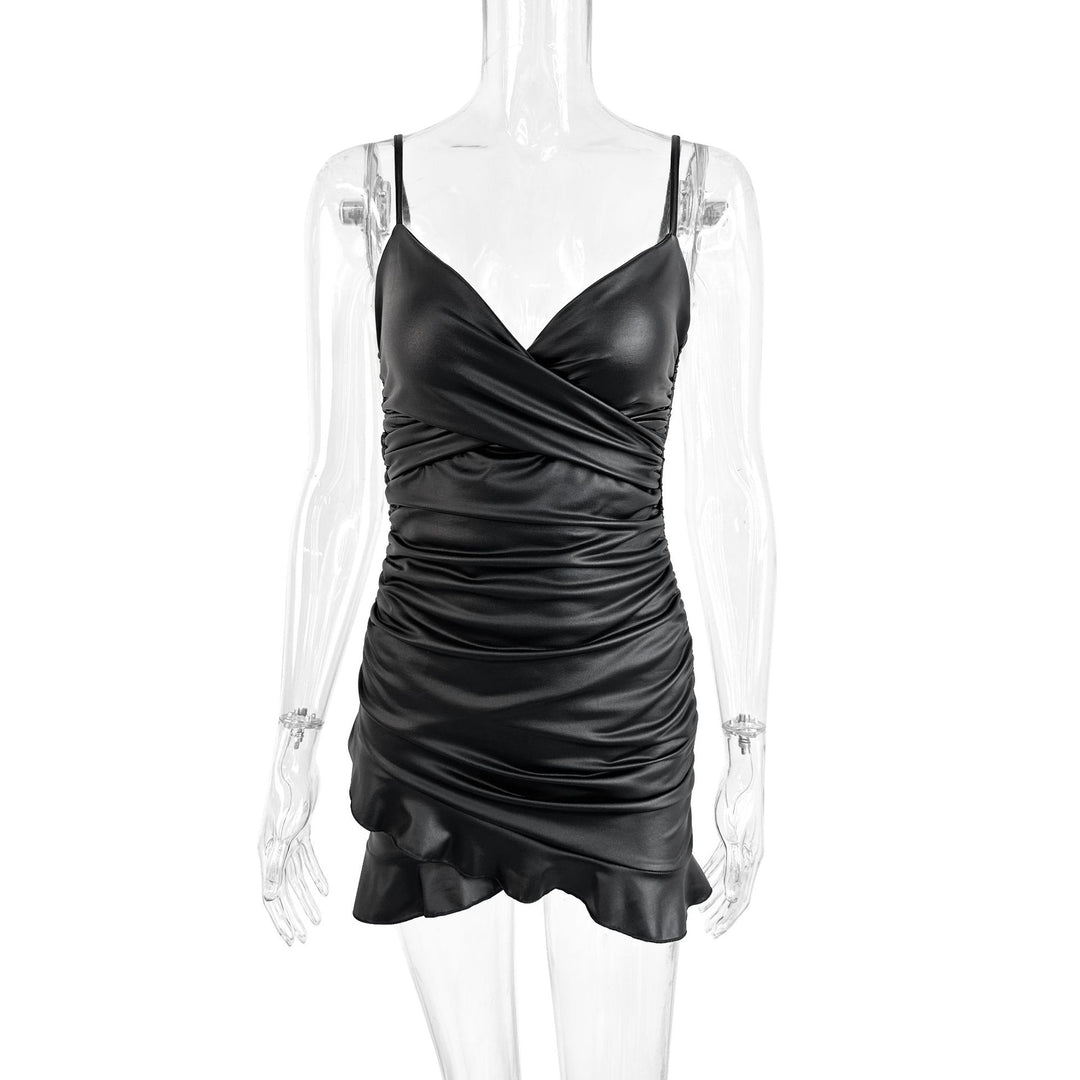 Damen Raffiniertes Wickelkleid mit tiefem V-Ausschnitt und elegantem Saum Drune