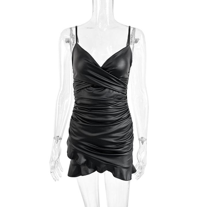 Damen Raffiniertes Wickelkleid mit tiefem V-Ausschnitt und elegantem Saum Drune