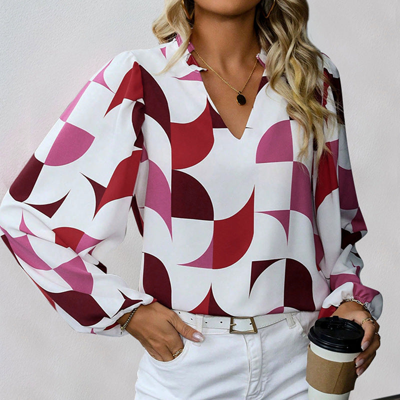 Damen Bluse mit geometrischem Muster und lässigem Schnitt Drune