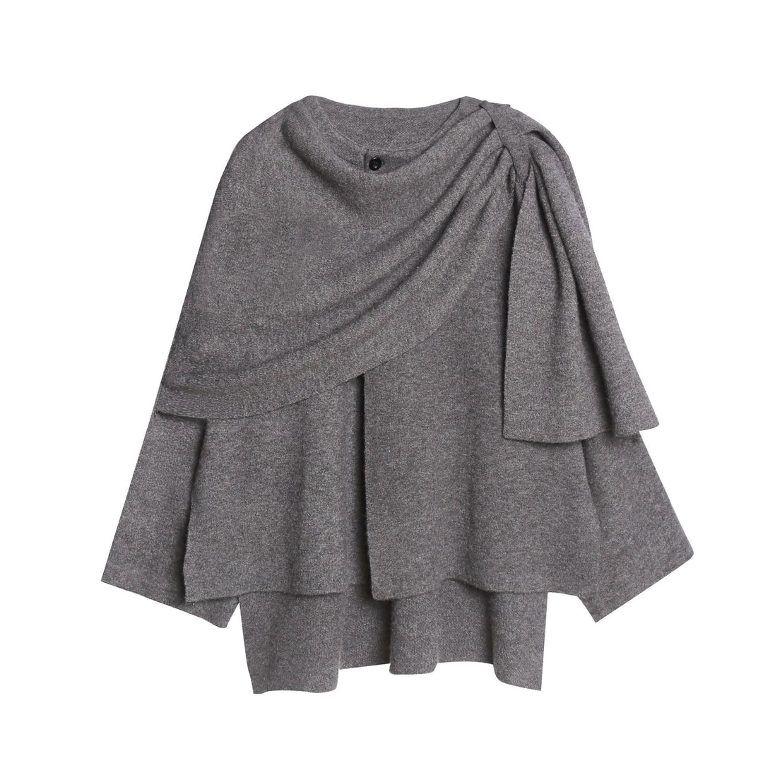 Damen gemütlicher Strickponcho mit raffinierten Drapierungen Drune