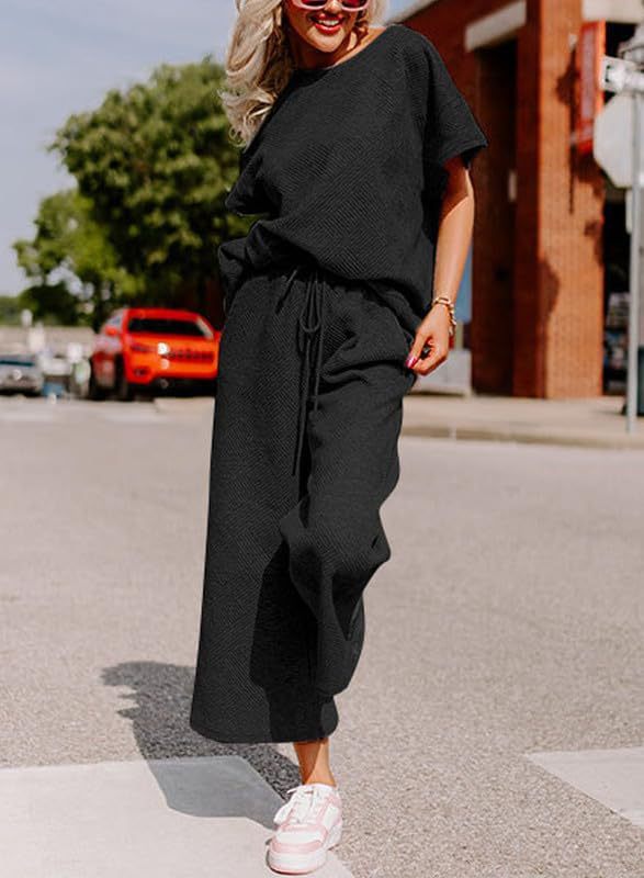 Damen lässiges Jumpsuit-Set aus weichem Material mit elastischem Bund und weit geschnittenen Beinen Drune