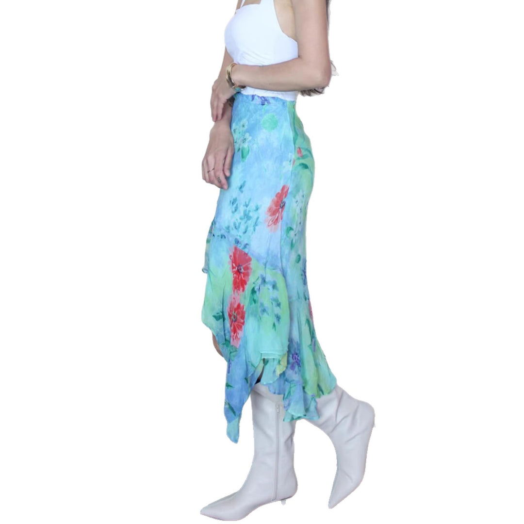 Damen asymmetrischer Rüschenrock aus floralem Chiffon Drune