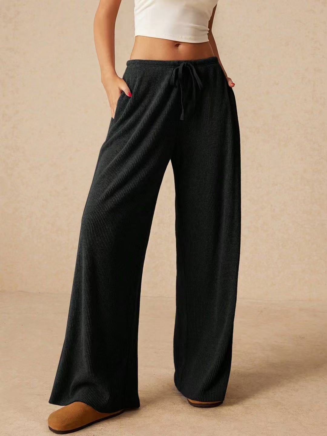 Damen weite Strickhose mit verstellbarem Bund und seitlichen Taschen Drune