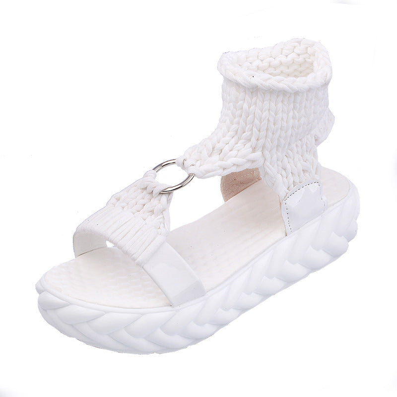 Damen nan handgewebte geflochtene Plateau-Sandalen mit ergonomischer Polstersohle Drune