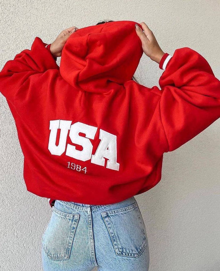 Damen Oversized Kapuzenpullover mit auffälligem Logo Drune