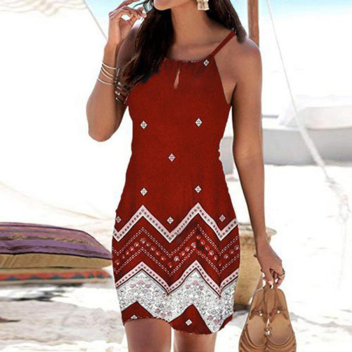 Damen Sommerliches Minikleid mit raffiniertem Tribal-Print und verstellbaren Trägern Drune