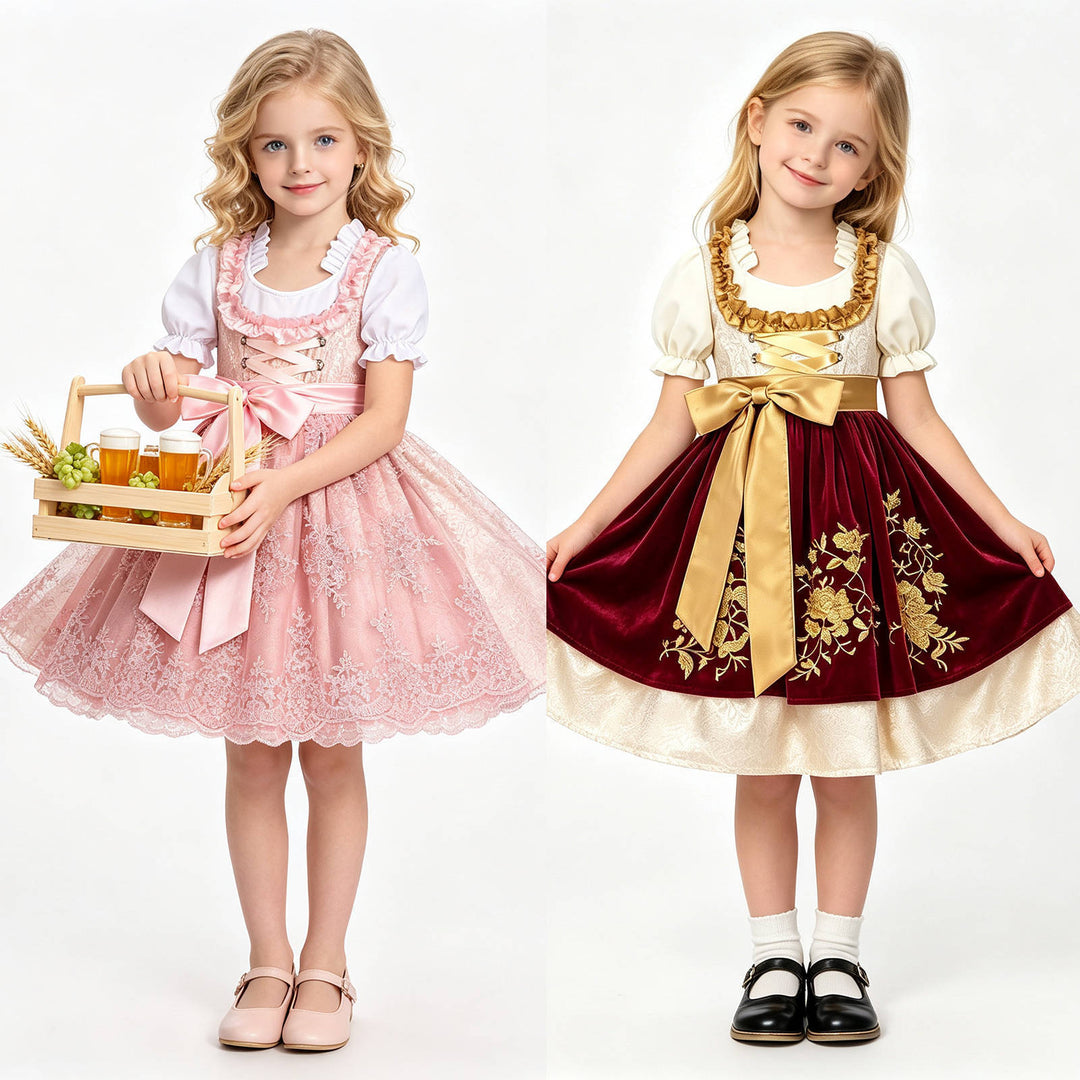 Damen nan traditionelles Kinderdirndl mit bestickter Schürze und Rüschenbluse Drune