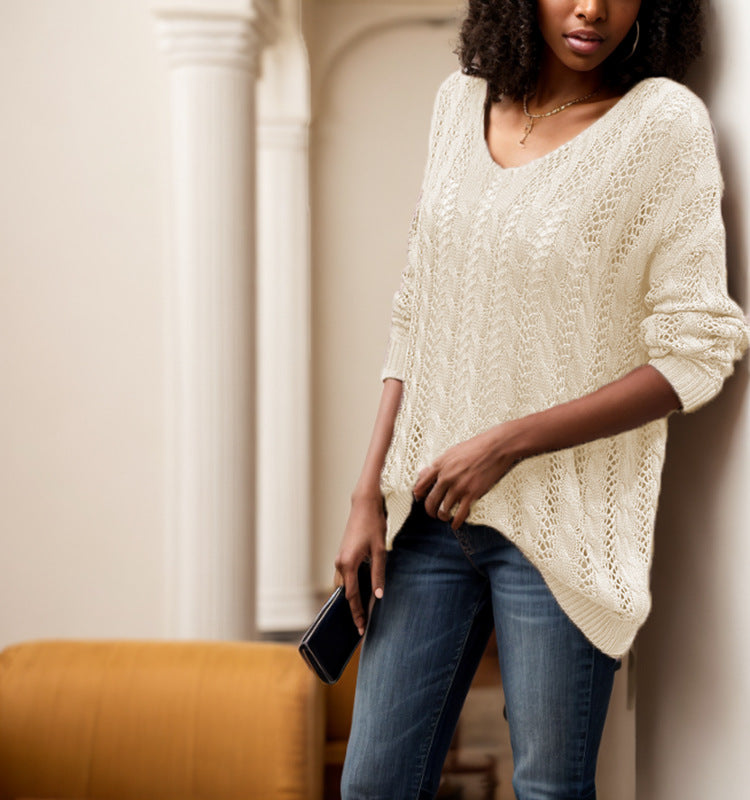 Damen Strickpullover mit luftiger Lochmusterung und weitem Schnitt Drune